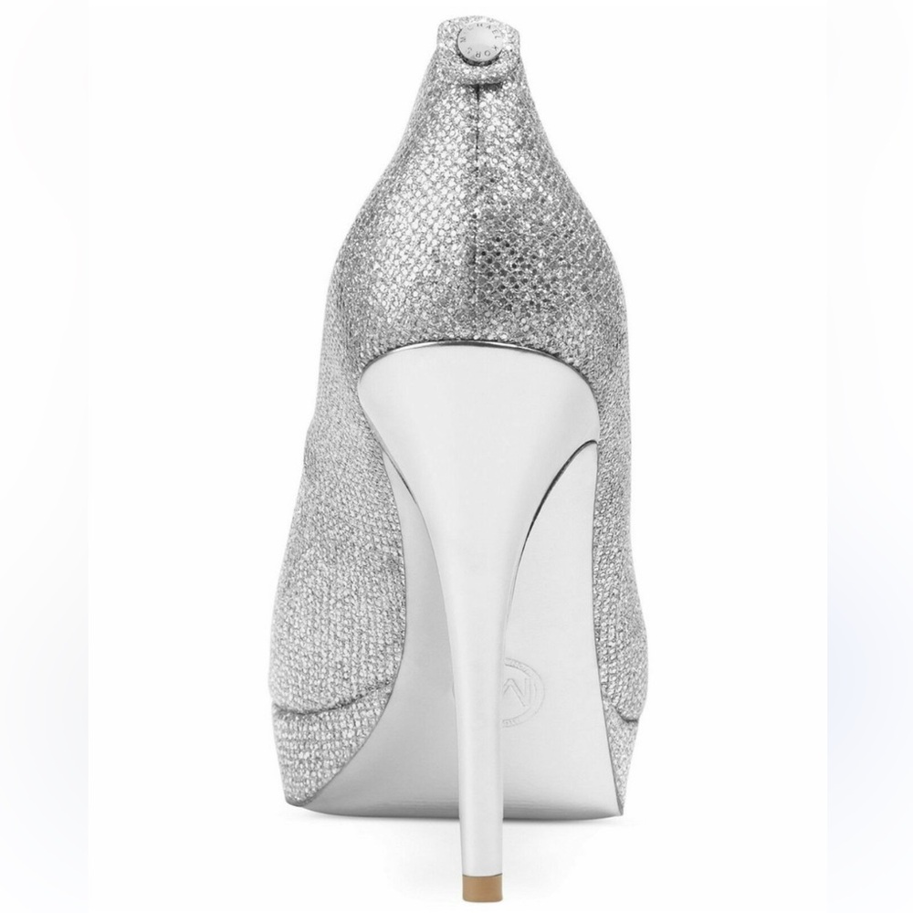 Michael Kors Glittering Silver Peep Toe Heels - Picture 2 of 15